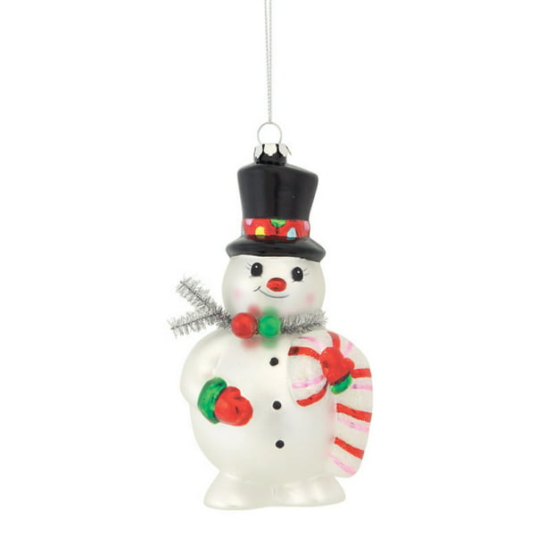 Christmas Snowman Ceramic Silver and White Hat Decoration Ornament Xmas 